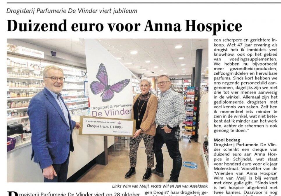 Duizend euro voor Anna Hospice